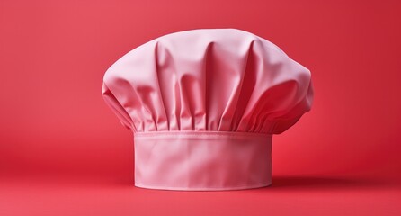 a pink chef hat on a red background, red pastel background