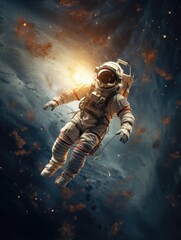 Fototapeta na wymiar An astronaut floating through the air in space. Generative AI.