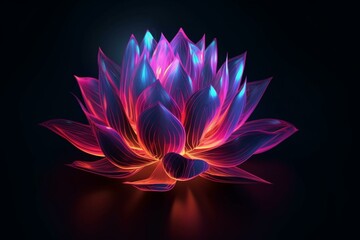 Naklejka na ściany i meble Abstract glowing flower, lotus, neon. 3D illustration. Generative AI