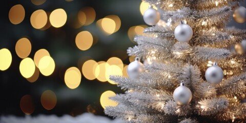 Obraz na płótnie Canvas Brightly Lit Silver Christmas Garland with Tree Tinsel Decoration