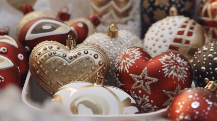 Fototapeta premium Cheery Christmas Decorations: Handmade Heart Toys for Your Festive Xmas Tree