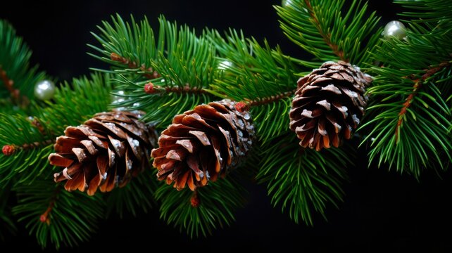 Isolated White Pine Sprig with Cones: Close-up of Christmas Tree Branch for New Year's Decor