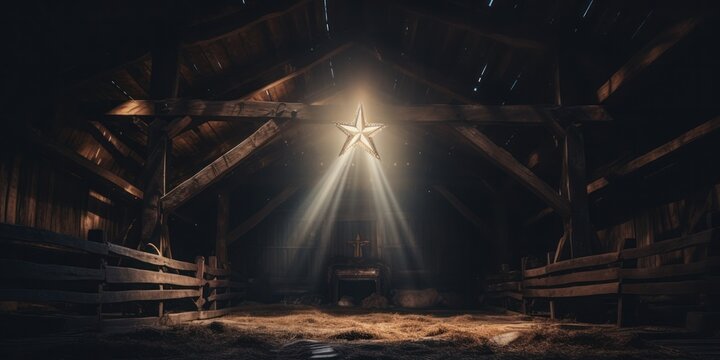 Shining Star over Bethlehem's Manger - A Symbol of the True Meaning of Christmas with Astrological and Astronomical Elements in Black and Blue Background