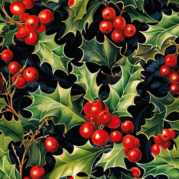 Holly Christmas Seamless Wrapping Paper