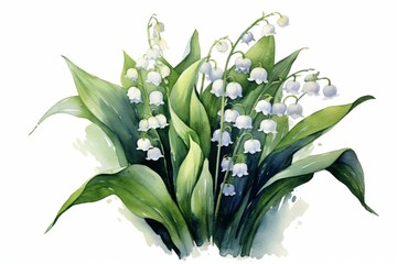 Watercolor illustration of lilies-of-the-valley. Generative AI