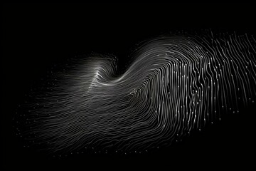 Fingerprint and information processing on black background. Generative AI