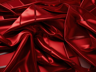 Shimmering Metallic Rectangles on Crimson Red Fabric - Contemporary Eye-Catcher