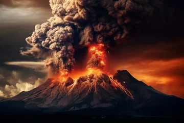 Foto op Plexiglas Intense volcanic eruption with a terrifying appearance. Generative AI © Azeneth