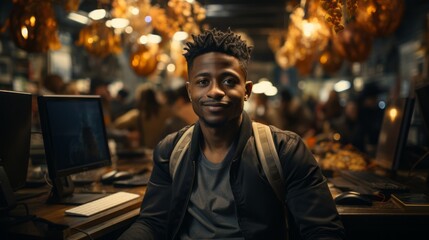 Fototapeta premium A confident business man in an office setting. Generative AI. 