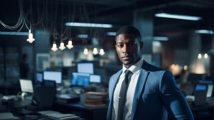 Fototapeta premium A confident business man in an office setting. Generative AI. 