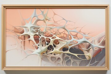 An artwork with an abstract painting featuring a framed design of thorns, utilizing muted colors and presented in a 3D rendering. Generative AI