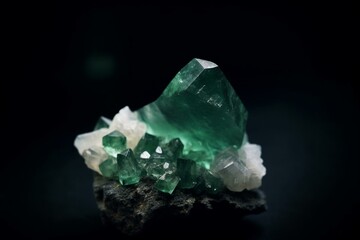 Green mineral, white crystal, alone. Generative AI