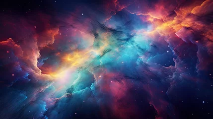Foto op Canvas An image of a colorful cloudy nebula of a cosmic galaxy. © kept