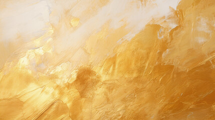 A detailed close-up of an abstract gold art painting with textured oil brushstrokes and palette knife work on canvas.