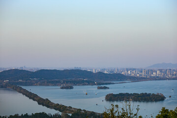 West Lake Scenic Spot in Hangzhou, Zhejiang Province - overlooking the West Lake and city scenery