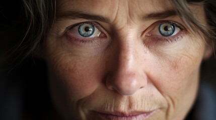 A middleaged woman with disheveled clothes and a vacant stare in her eyes. She was once a successful lawyer, but her schizophrenia now makes it hard for her to form coherent thoughts or - obrazy, fototapety, plakaty