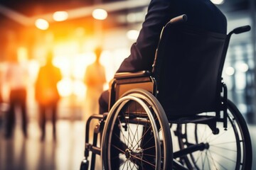 Obraz premium A CEO with a wheelchair, leading a Fortune 500 company with innovation and inclusivity at the forefront. They are a trailblazer in the business world, proving that differently abled bodies