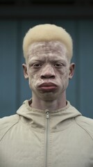 This person with albinism is a dedicated athlete, their skin covered in sweat after a rigorous training session. Their determination and perseverance have allowed them to succeed in their