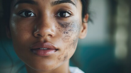 A nurse with a birthmark on her neck, who is known for her compassion and empathy towards her patients. Her birthmark is a constant reminder of the beauty in diversity and has helped her - obrazy, fototapety, plakaty