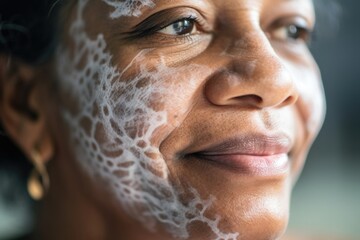 Our next person is a 50 year old stayathome parent with vitiligo on their face, arms, and legs. They have faced stares and questions from other parents at school events, but have never let - obrazy, fototapety, plakaty