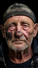 Fototapeta premium An elderly man with a birthmark on his neck, who works as a mechanic. He has a tough exterior due to his occupation, but his birthmark is a reminder of his gentle and caring nature.