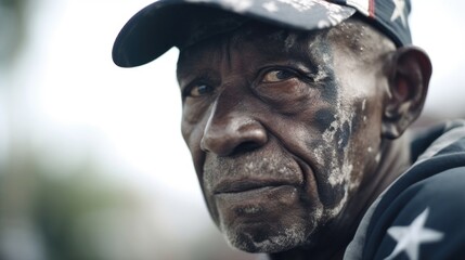 A retired war veteran with vitiligo volunteering at a veterans organization, his missing pigmentation serving as a reminder of the battles he fought and won. - obrazy, fototapety, plakaty