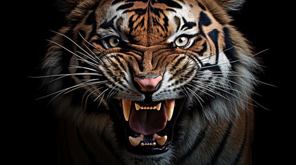 Portrait shot of an aggressive Tiger, highly detailed
