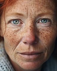 A woman with a soft and gentle demeanor, her freckles adding a touch of sweetness to her already kind face. She is a caregiver for the elderly, using her compassionate nature to provide