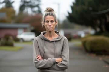 A retired army veteran, who developed anorexia during her time in the military. She still suffers from PTSD and uses extreme dieting and overexercising as a way to cope with her trauma. - obrazy, fototapety, plakaty
