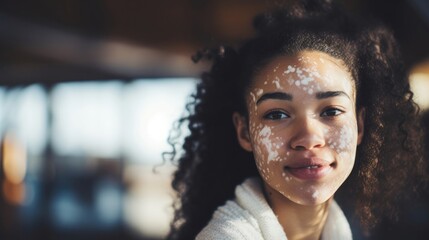 A teenager with vitiligo bravely shares her story on social media, using her platform to educate and spread positivity about the condition. She has become an influential role model for others - obrazy, fototapety, plakaty