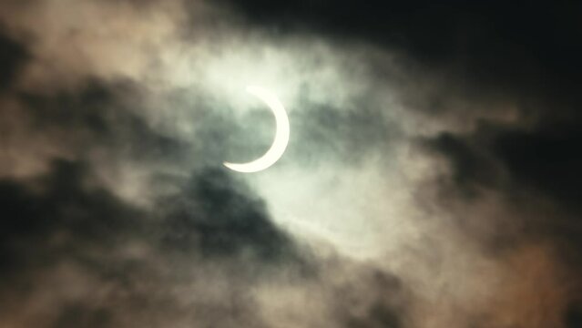 Viewing partial solar eclipse through clouds in October of 2023
