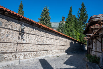 Typical street and buildings at old town of Bansko, Bulgaria