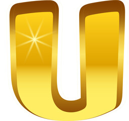 Golden metallic bold alphabet letter u