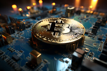 Gold coins on the motherboard 