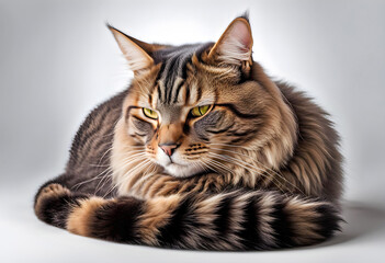 Obraz premium happy cute cat sleeping curled up isolated on white background