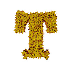 Symbol from yellow leaves. letter t
