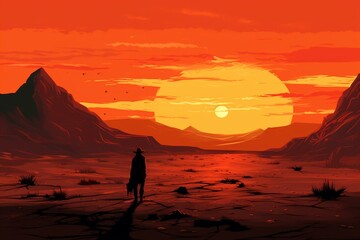 Illustration of a desert sunset. Generative AI