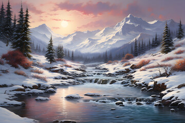 Majestic Winter Wonderland, A Breathtaking Mountain Landscape