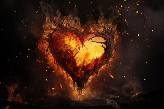 Broken Heart in Fire valentines Sadness