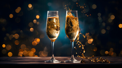 Celebration toast with champagne. New Year's cards.