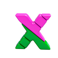 Pink and green plastic symbol. letter x
