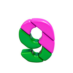 Pink and green plastic symbol. number