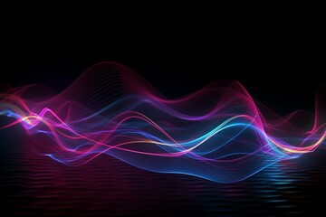 Abstract neon waves with glowing UV trajectory, laser rays of violet, blue, and red. Generative AI