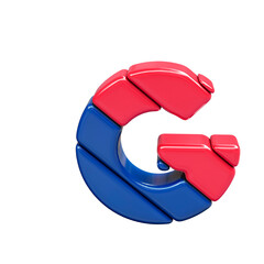 Red and blue plastic symbol. letter g