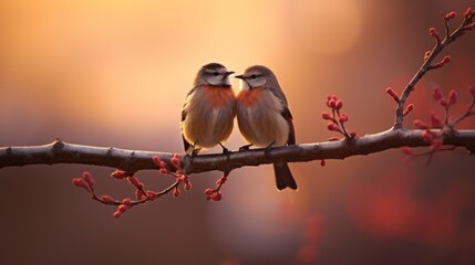 Illustration of two birds chirping in love - obrazy, fototapety, plakaty