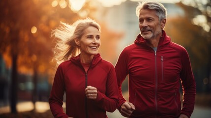 sweet couple is running for exercise together.