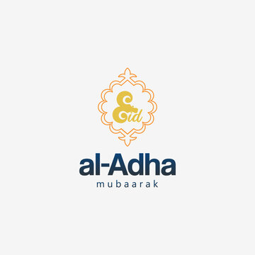 Vector is the word Eid al-Adha Mubarak. The letter E resembles the head of a sacrificial goat.