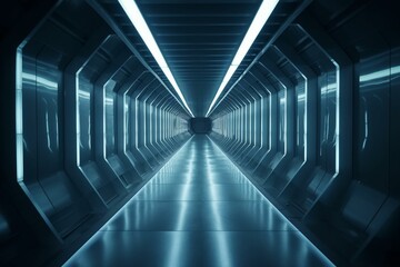 Bright corridor resembling a futuristic space tunnel. Generative AI