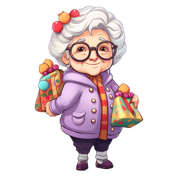 Cute Grandma Happy New Year Clipart Illustration