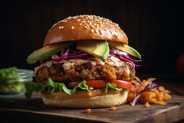 Savory crunchy burger. Generative AI